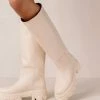 Cheapest ???? Women's ALOHAS Katiuska Leather Knee High Platform Boot Ivory ????