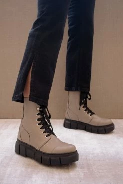 Promo ⌛ Women's ALOHAS Can Can Leather Platform Combat Boot Vegan Beige ❤️