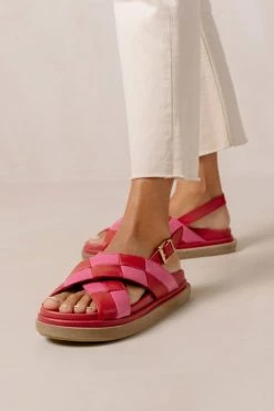 Cheap ???? Women's ALOHAS Marshmallow Leather Checkered Slingback ???? Sandal Scacchi ???? Lipstick Red Magenta ????