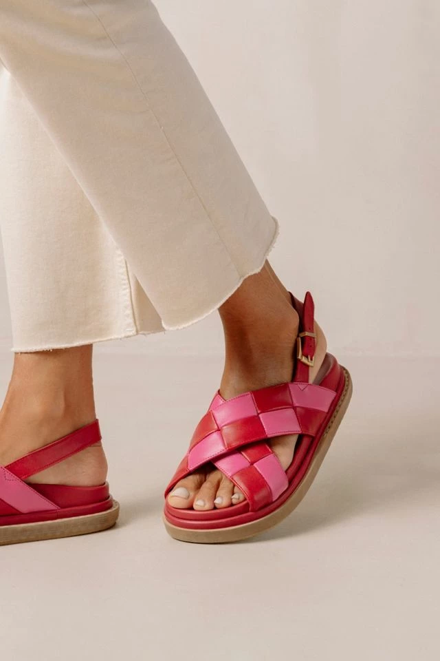 Cheap ???? Women's ALOHAS Marshmallow Leather Checkered Slingback ???? Sandal Scacchi ???? Lipstick Red Magenta ???? 4 Cheap ???? Women's ALOHAS Marshmallow Leather Checkered Slingback ???? Sandal Scacchi ???? Lipstick Red Magenta ???? - Image 2