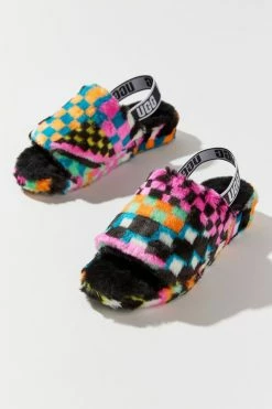 Brand new ???? Women's UGG Fluff Yeah Checks Slide ???? Sandal Black Multi ????