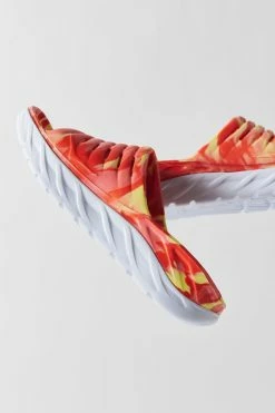 Cheapest ???? HOKA ONE ONE® ???? Women's HOKA ONE ONE® Ora Recovery Unisex Slide ???? Sandal Yellow Pear + Fiesta Print ⌛