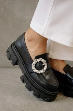 Outlet ???? Women's ALOHAS Trailblazer Platform Lug Buckle Loafer Crystal Black ????